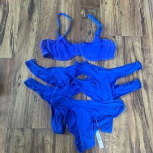 Cuup bright blue lingerie set 36b mesh balconette bra medium modal thongs brief